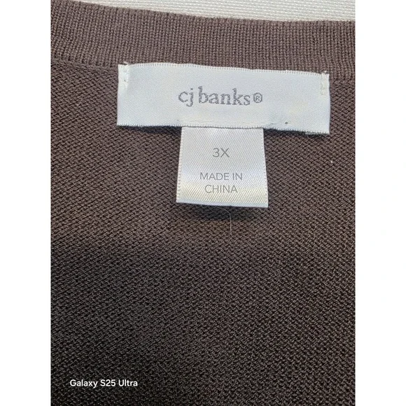 CJ Banks 3X Cardigan Brown 3D Floral Light 100% Cotton Office Staple 3/4 Sleeve - Picture 4 of 8